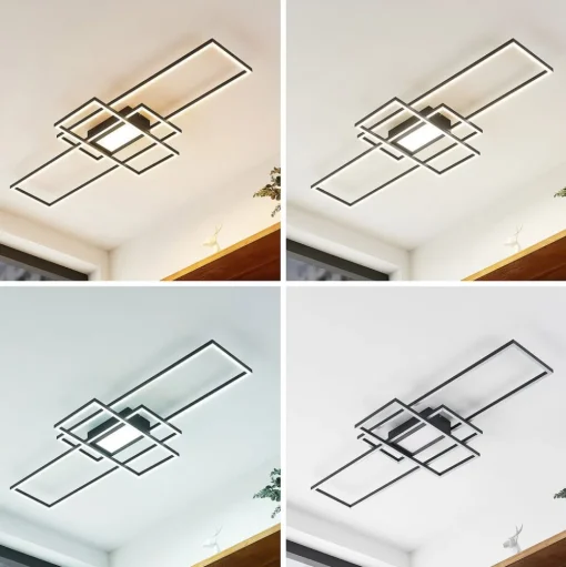 Lindby LED plafondlamp Caitlin, antraciet, metaal, 105cm
