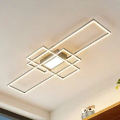 Lindby LED plafondlamp Caitlin, nikkel, metaal, 105cm