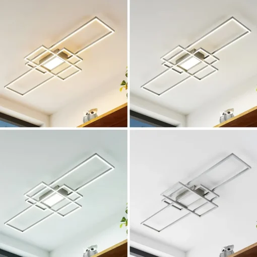 Lindby LED plafondlamp Caitlin, nikkel, metaal, 105cm