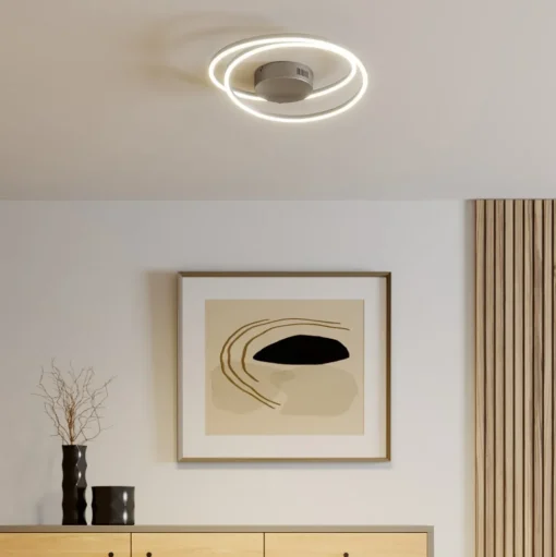 Lindby LED plafondlamp Davian, nikkelkleurig, 49 cm, dimbaar