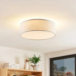 Lindby LED plafondlamp Ellamina, 40 cm, wit, textiel