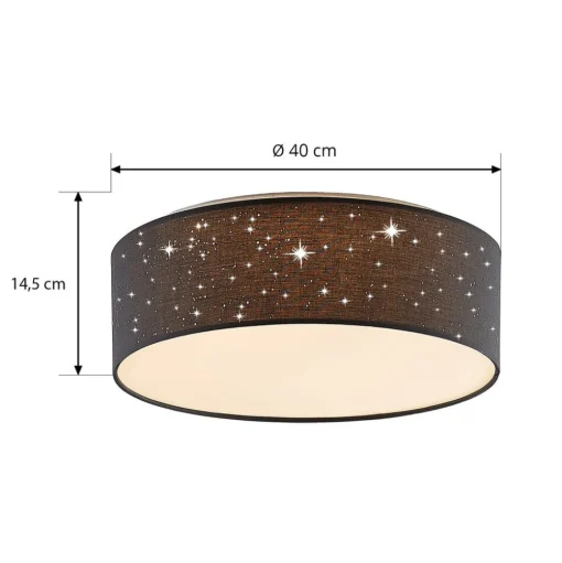 Lindby LED plafondlamp Ellamina, Ø 40 cm, donkergrijs, textiel