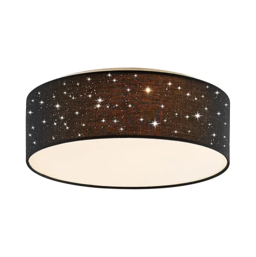 Lindby LED plafondlamp Ellamina, 40 cm, zwart, textiel