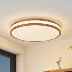 Lindby LED plafondlamp Emiva, 50cm, CCT, afstandsbediening, hout