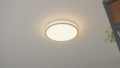 Lindby LED plafondlamp Emiva, 50cm, CCT, afstandsbediening, hout