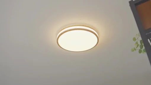 Lindby LED plafondlamp Emiva, 50cm, CCT, afstandsbediening, hout
