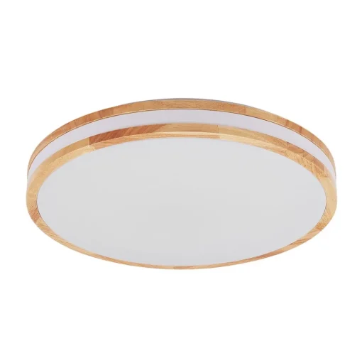Lindby LED plafondlamp Emiva, 50cm, CCT, afstandsbediening, hout