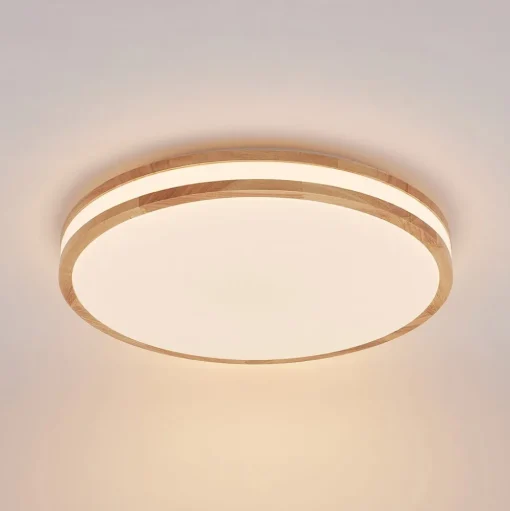 Lindby LED plafondlamp Emiva, 50cm, CCT, afstandsbediening, hout