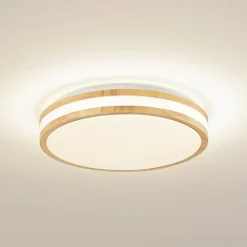 Lindby LED plafondlamp Emiva, Ø 39,5 cm, CCT, hout