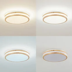 Lindby LED plafondlamp Emiva, Ø 39,5 cm, CCT, hout