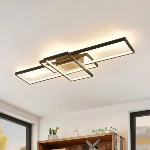 Lindby LED plafondlamp Emiljan, zwart, dimbaar, aluminium