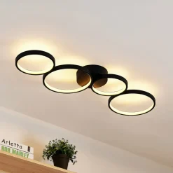 Lindby LED plafondlamp Evengeline, zwart, aluminium, 88 cm