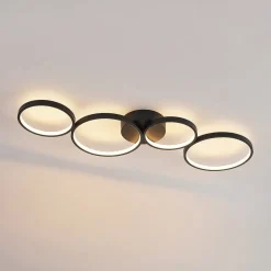 Lindby LED plafondlamp Evengeline, zwart, aluminium, 88 cm