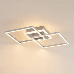 Lindby LED plafondlamp Fjardo, hoekig, zilver, CCT, afstandsbediening