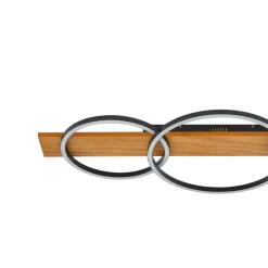 Lindby LED plafondlamp Galad, zwart, hout, 3-lamps, 98 cm