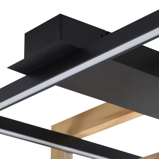 Lindby LED plafondlamp Holamu, 46cm, zwart, hout, metaal