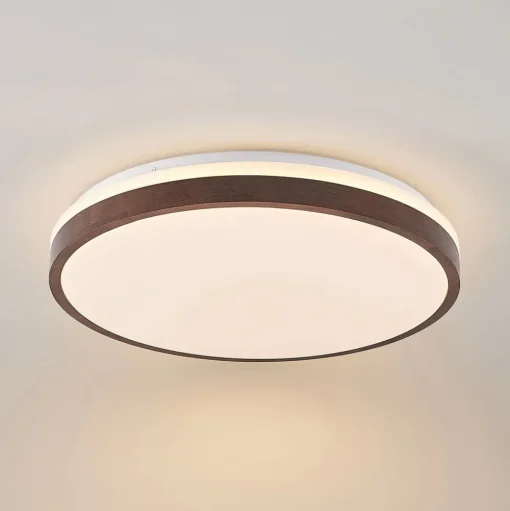 Lindby LED plafondlamp Hudsona, Ø 49 cm, hout, bruin