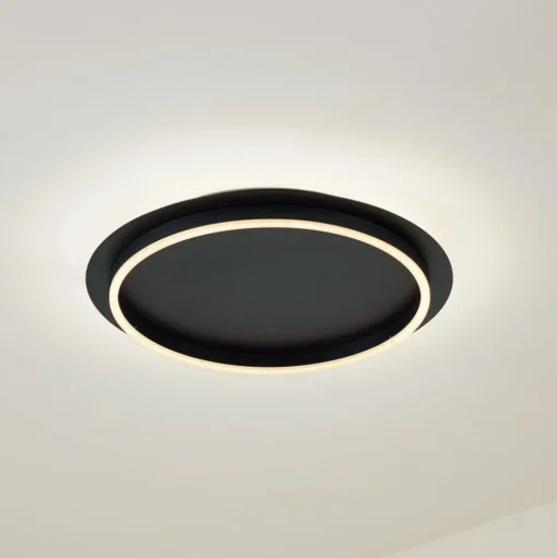 Lindby LED plafondlamp Kunis, zwart, kunststof, Ø 46 cm