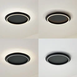 Lindby LED plafondlamp Kunis, zwart, kunststof, Ø 46 cm