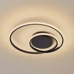 Lindby LED plafondlamp Kyron, zwart, aluminium, dimbaar, Ø45cm