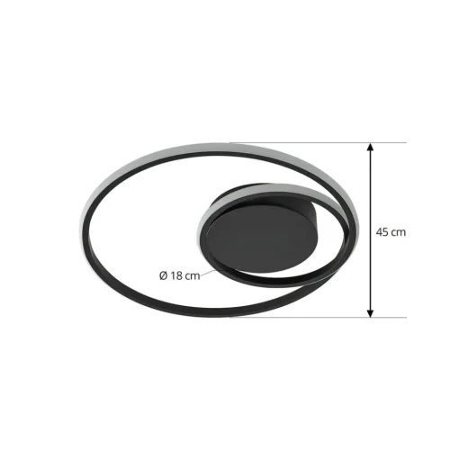 Lindby LED plafondlamp Kyron, zwart, aluminium, dimbaar, Ø45cm