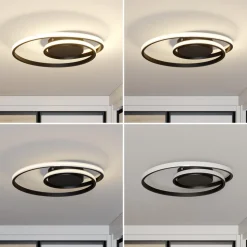 Lindby LED plafondlamp Kyron, zwart, aluminium, dimbaar, Ø45cm