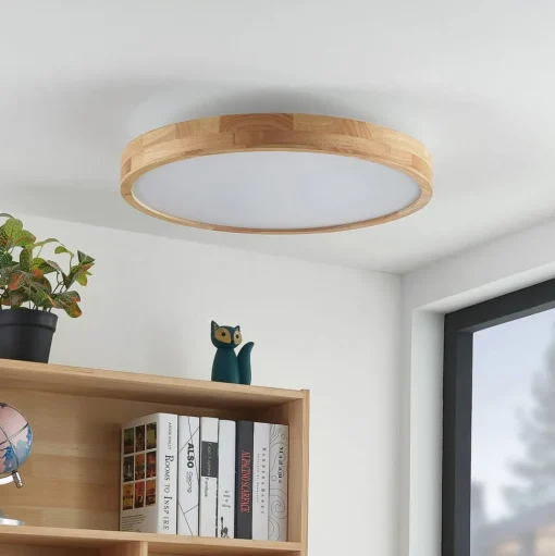 Lindby LED plafondlamp Lanira, Ø 60 cm, hout, afstandsbediening, CCT