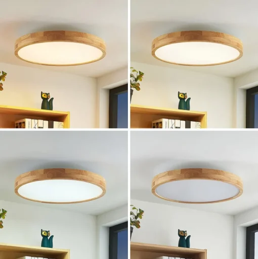 Lindby LED plafondlamp Lanira, Ø 60 cm, hout, afstandsbediening, CCT
