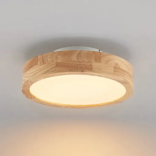 Lindby LED plafondlamp Lanira, Ø 30 cm, hout, afstandsbediening, CCT