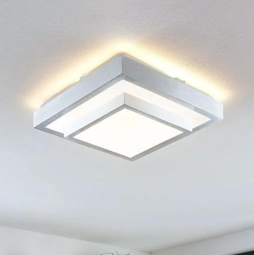 Lindby LED plafondlamp Mirco, 32 cm, hoekig, aluminium