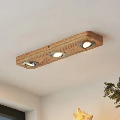 Lindby LED plafondlamp Mikari, 48 cm, hout, draaibaar