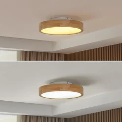 Lindby LED plafondlamp Milada, eiken, CCT, afstandsbediening