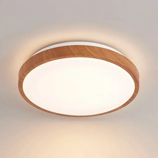 Lindby LED plafondlamp Mynte, Ø30cm, houtlook, kunststof