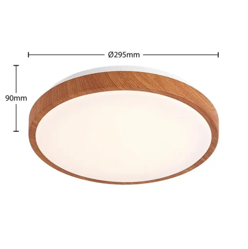 Lindby LED plafondlamp Mynte, Ø30cm, houtlook, kunststof
