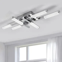 Lindby LED plafondlamp Patrik, 62 cm, 6-lamps, chroom, IP44