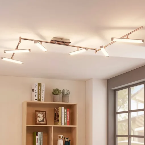 Lindby LED plafondlamp Pilou, 6-lamps, dimbaar, chroom