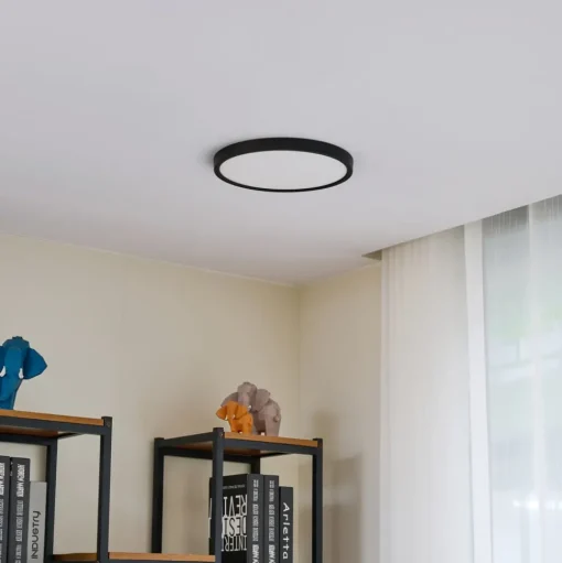 Lindby LED plafondlamp Pravin, Ø 30 cm, CCT, zwart