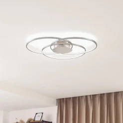 Lindby LED plafondlamp Riley, aluminiumkleurig, metaal, dimbaar