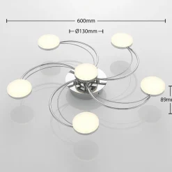 Lindby LED plafondlamp Rouven, spiraalvorm, 6-lamps, grijs