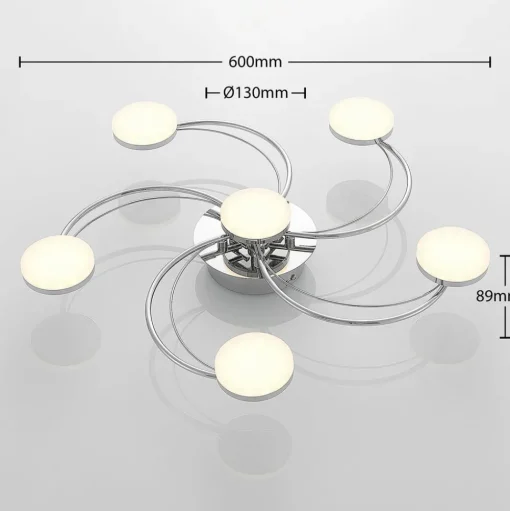 Lindby LED plafondlamp Rouven, spiraalvorm, 6-lamps, grijs