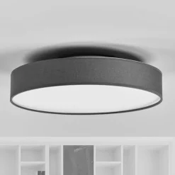 Lindby LED plafondlamp Saira, Ø 40 cm, grijs, textiel