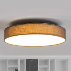 Lindby LED plafondlamp Saira, Ø 40 cm, grijs, textiel