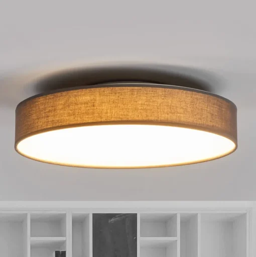 Lindby LED plafondlamp Saira, Ø 40 cm, grijs, textiel