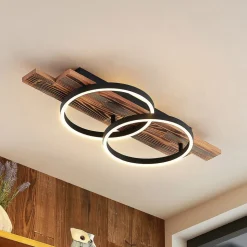 Lindby LED plafondlamp Sentoa, hout, 75 cm lang, 3.000 K