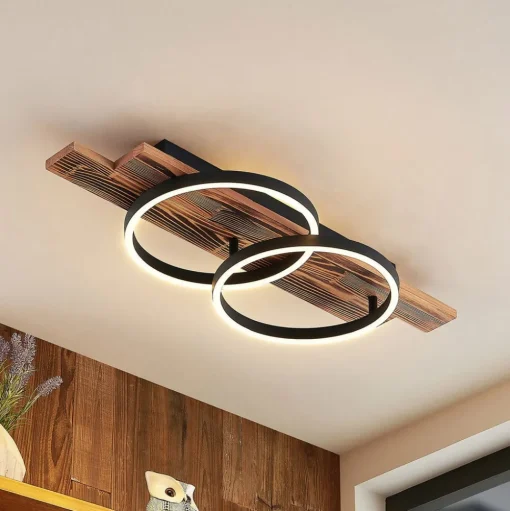 Lindby LED plafondlamp Sentoa, hout, 75 cm lang, 3.000 K