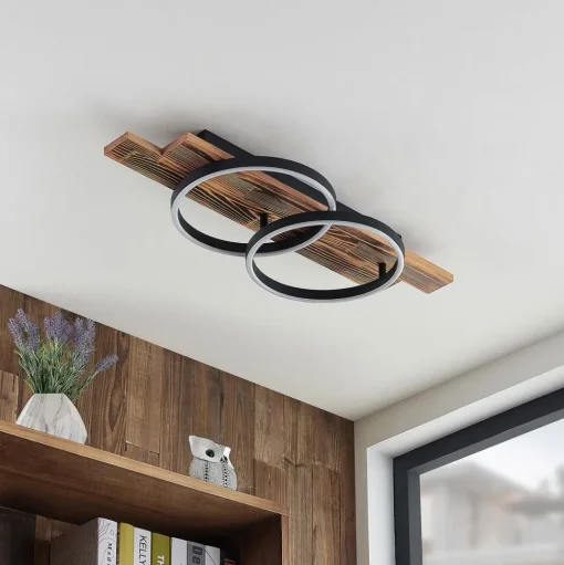 Lindby LED plafondlamp Sentoa, hout, 75 cm lang, 3.000 K