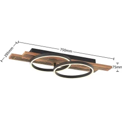 Lindby LED plafondlamp Sentoa, hout, 75 cm lang, 3.000 K