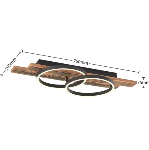 Lindby LED plafondlamp Sentoa, hout, 75 cm lang, 3.000 K