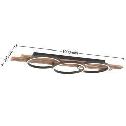 Lindby LED plafondlamp Sentoa, hout, 100 cm lang, 3.000 K