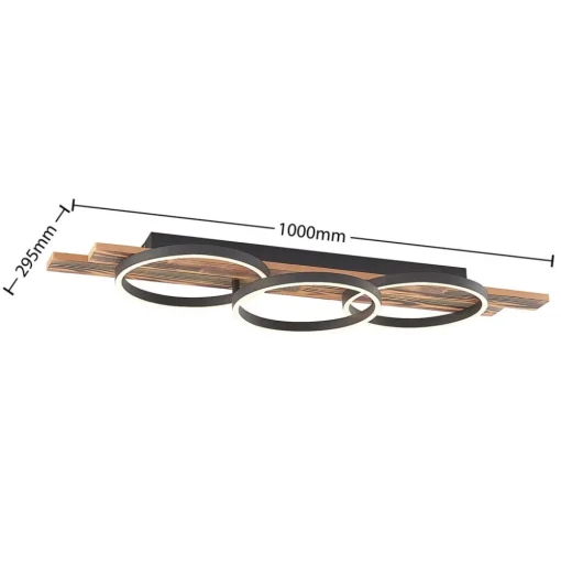 Lindby LED plafondlamp Sentoa, hout, 100 cm lang, 3.000 K
